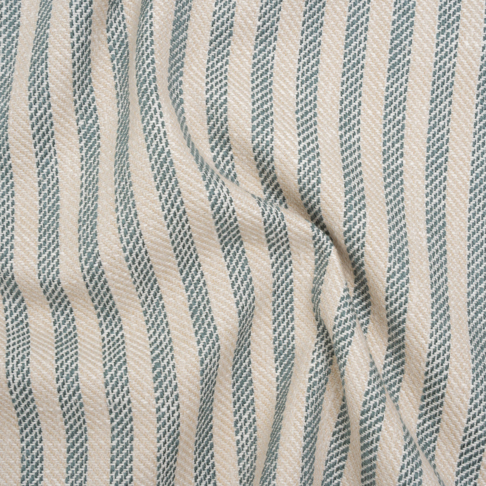 Polyester and Cotton Herringbone Twill - Teal Stripes - British Imported