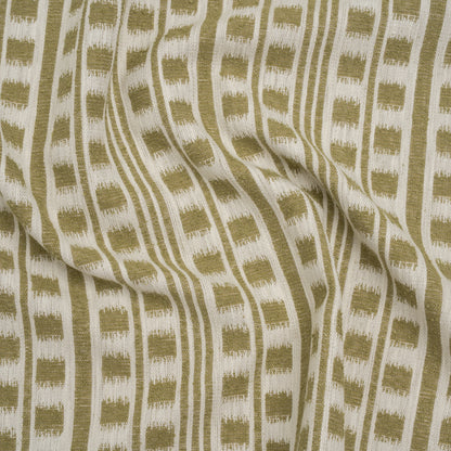 Polyester and Cotton Home Decor Jacquard - Olive Ikat Squares in Stripes - British Imported
