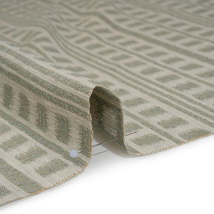 Polyester and Cotton Home Decor Jacquard - Sage Ikat Squares in Stripes - British Imported Detail