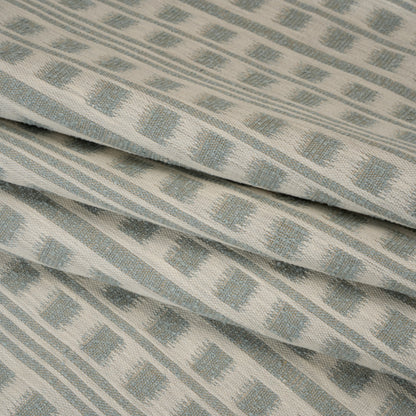 Polyester and Cotton Home Decor Jacquard - Seafoam Ikat Squares in Stripes - British Imported