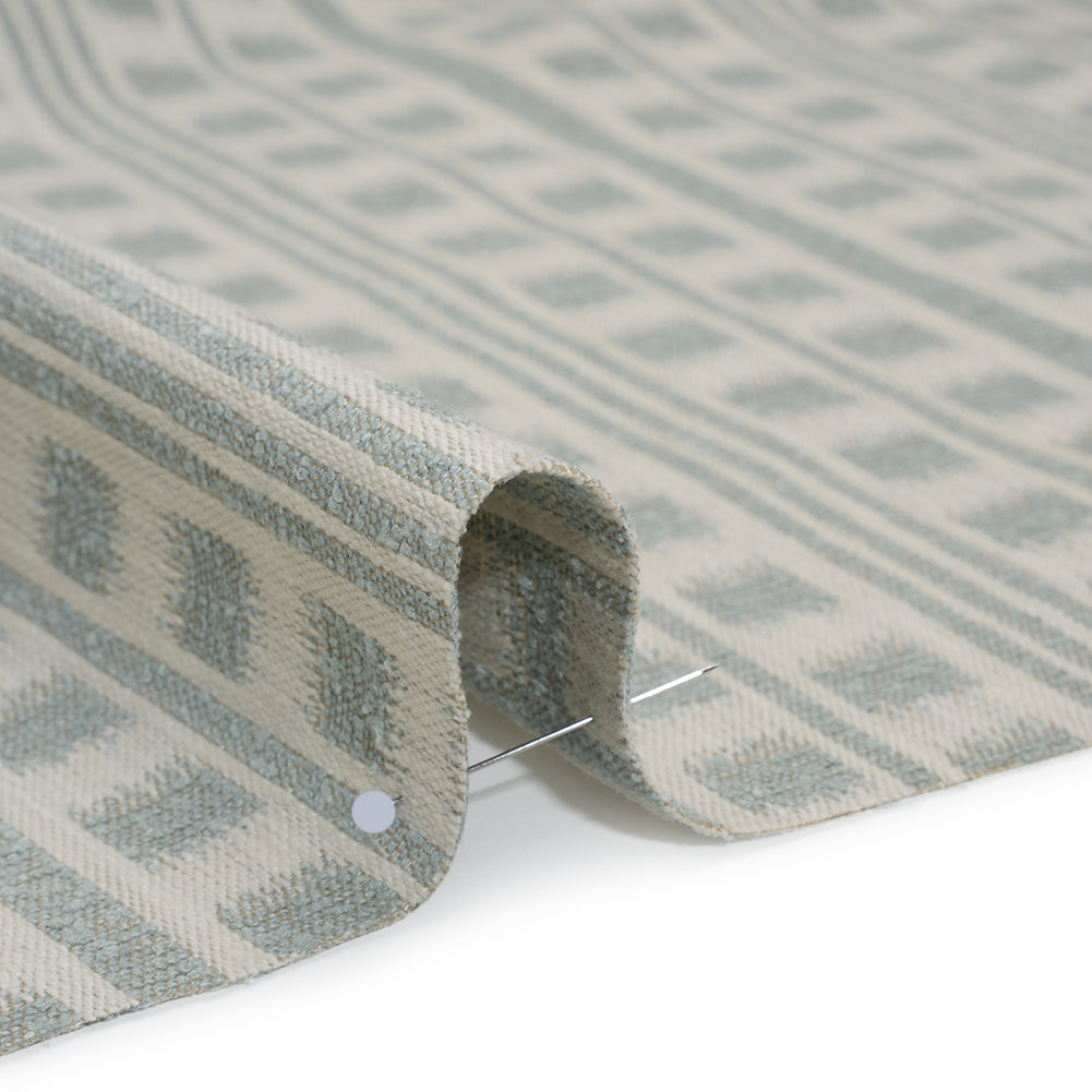 Polyester and Cotton Home Decor Jacquard - Seafoam Ikat Squares in Stripes - British Imported - Detail