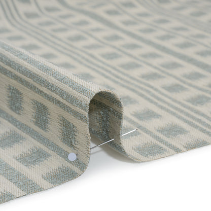 Polyester and Cotton Home Decor Jacquard - Seafoam Ikat Squares in Stripes - British Imported