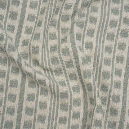 Polyester and Cotton Home Decor Jacquard - Seafoam Ikat Squares in Stripes - British Imported
