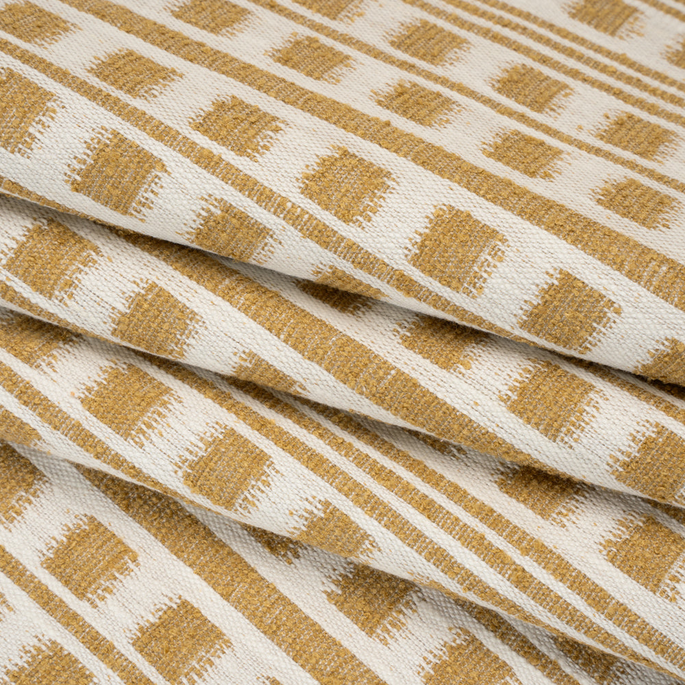 Polyester and Cotton Home Decor Jacquard - Sunflower Ikat Squares in Stripes - British Imported - Folded