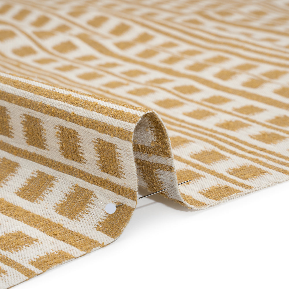 Polyester and Cotton Home Decor Jacquard - Sunflower Ikat Squares in Stripes - British Imported - Detail