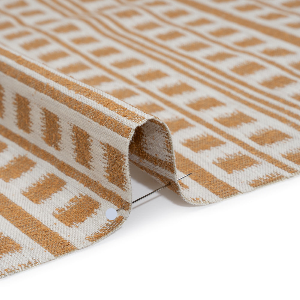 Polyester and Cotton Home Decor Jacquard - Tangerine Ikat Squares in Stripes - British Imported Detail