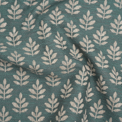 Polyester and Cotton Twill Jacquard - Teal Lines of Leaves - British Imported