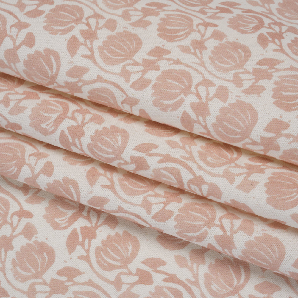 Cotton and Linen Canvas Print - Carnation Block Print Florals - British Imported - Folded