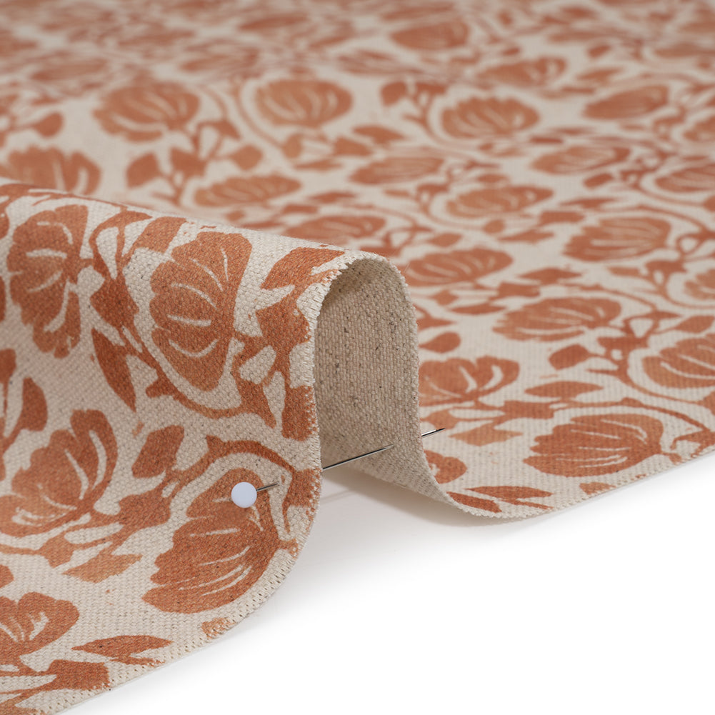 Cotton and Linen Canvas Print - Ginger Block Print Florals - British Imported - Detail