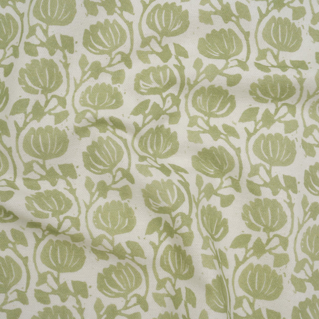 Cotton and Linen Canvas Print - Pistachio Block Print Florals - British Imported