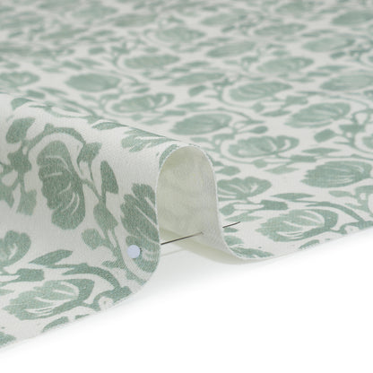 Cotton and Linen Canvas Print - Seafoam Block Print Florals - British Imported
