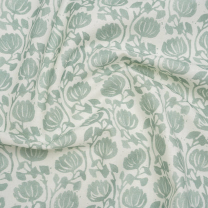 Cotton and Linen Canvas Print - Seafoam Block Print Florals - British Imported