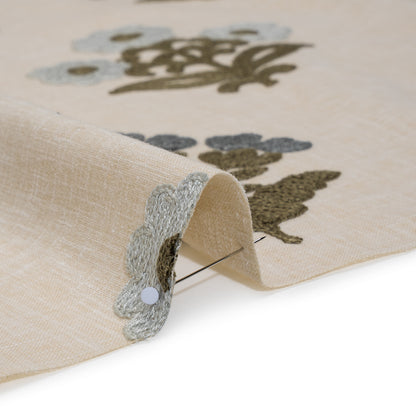 Polyester and Cotton Slubbed Drapery Woven with Viscose Embroidery - Iris Simple Flowers - British Imported