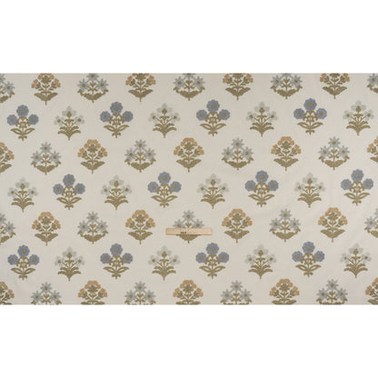 Polyester and Cotton Slubbed Drapery Woven with Viscose Embroidery - Seaspray Simple Flowers - British Imported