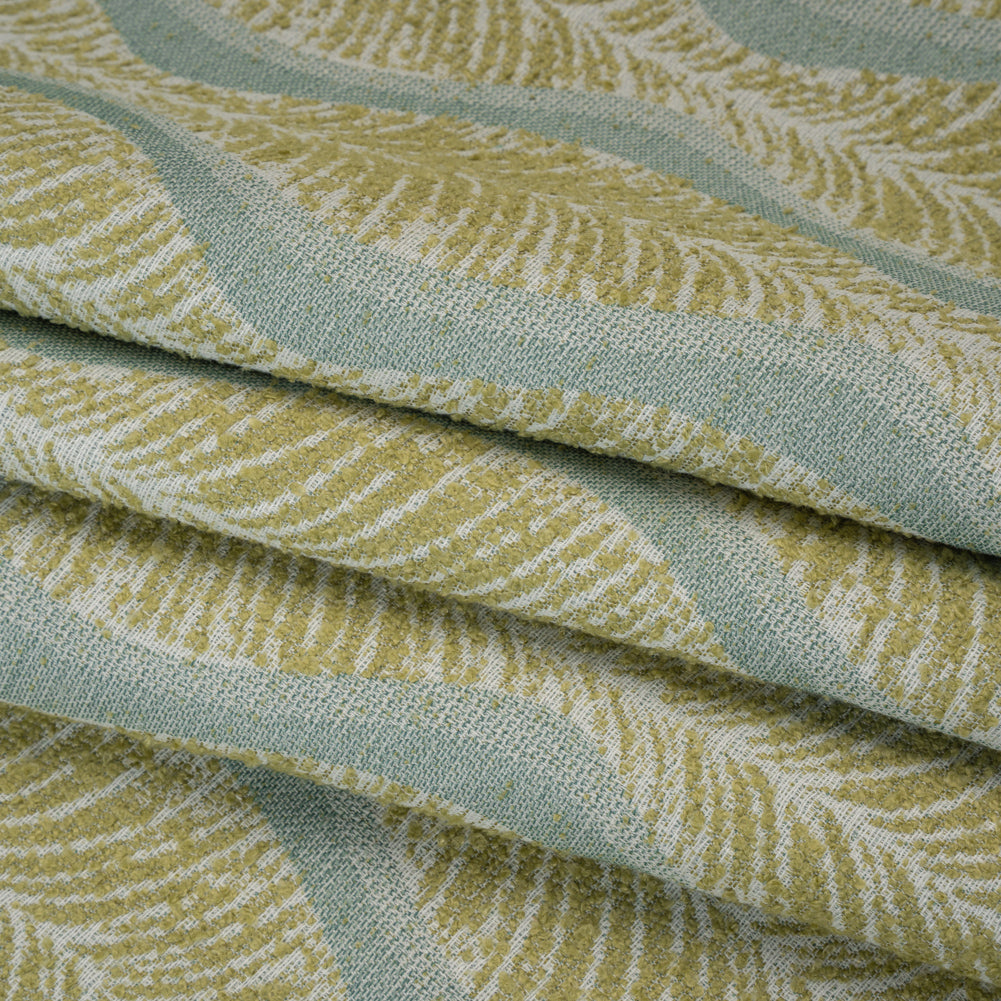 Polyester and Cotton Boucle Jacquard - Lagoon Leaf Ogee Waves - British Imported - Folded