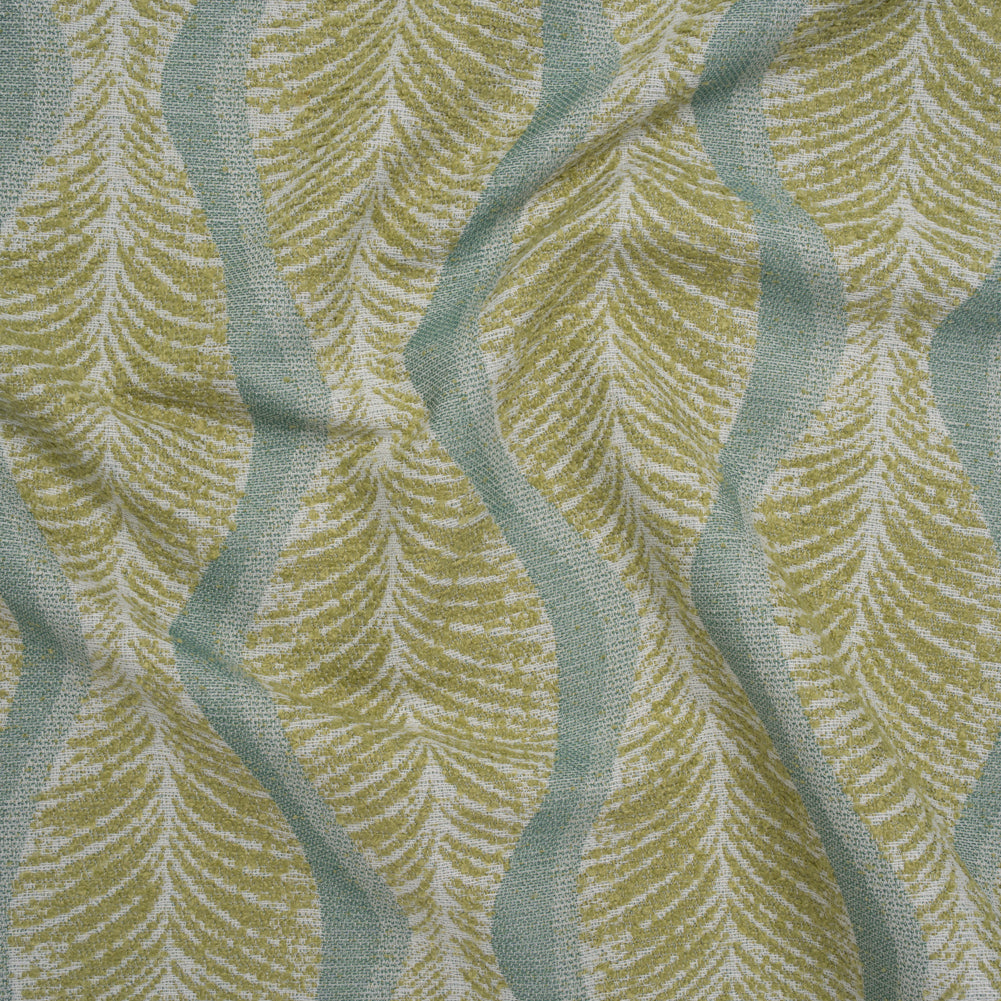 Polyester and Cotton Boucle Jacquard - Lagoon Leaf Ogee Waves - British Imported