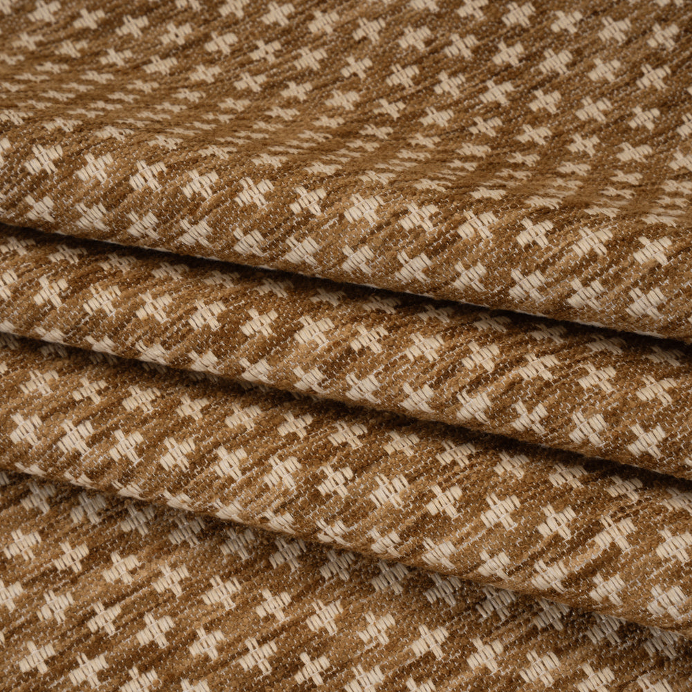 Polyester Boucle Home Decor Jacquard - Caramel Plus Signs - British Imported - Folded