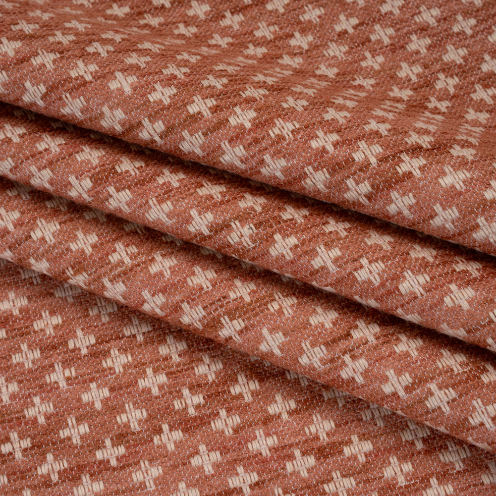 Polyester Boucle Home Decor Jacquard - Coral Plus Signs - British Imported - Folded
