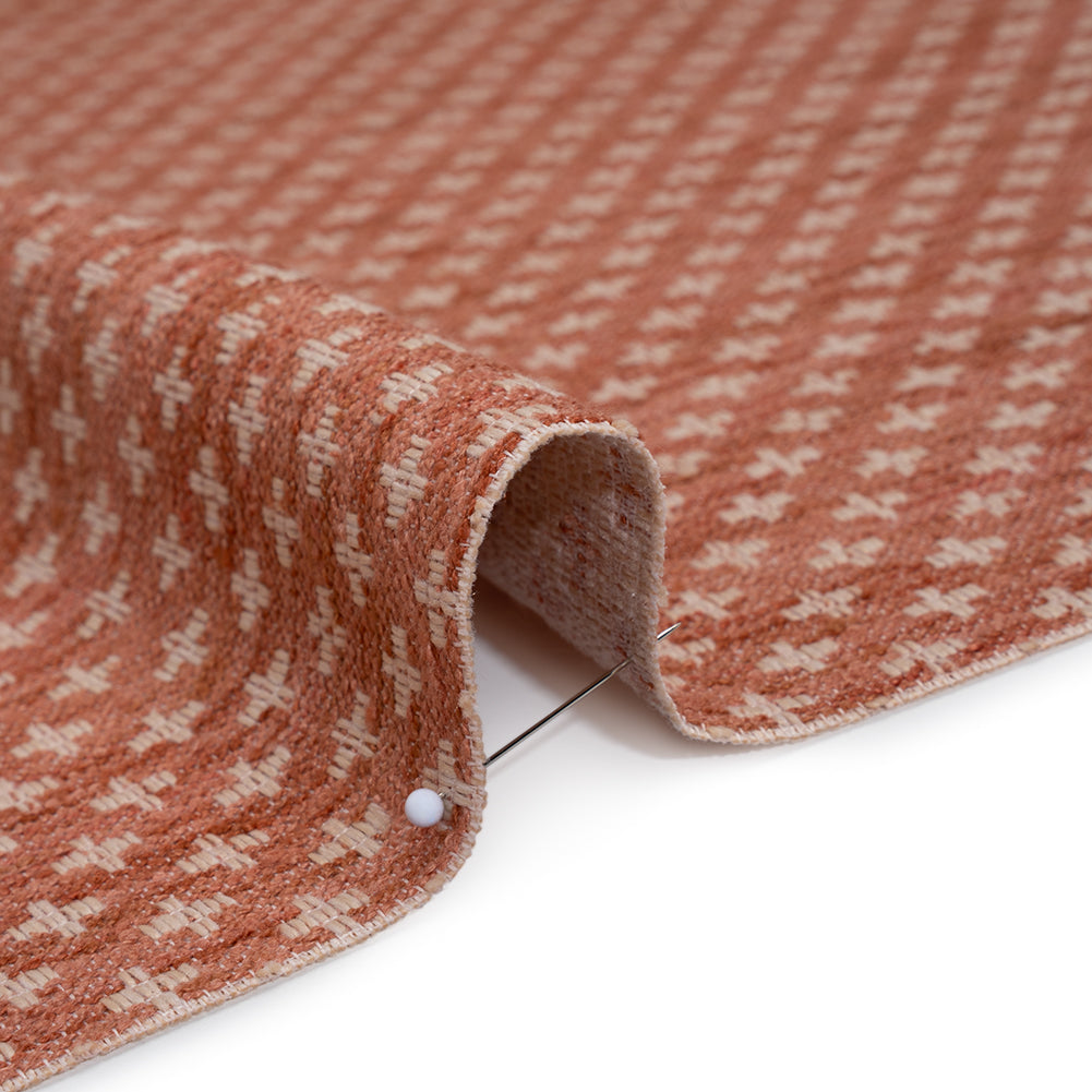 Polyester Boucle Home Decor Jacquard - Coral Plus Signs - British Imported - Detail
