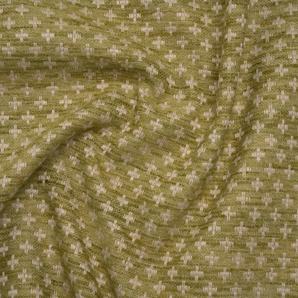 Polyester Boucle Home Decor Jacquard - Leaf Plus Signs - British Imported