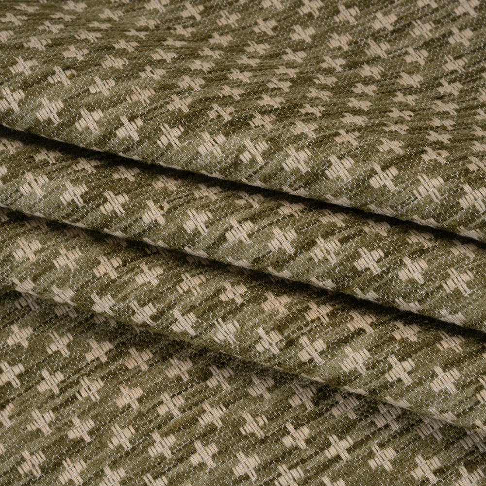 Polyester Boucle Home Decor Jacquard - Moss Plus Signs - British Imported - Folded