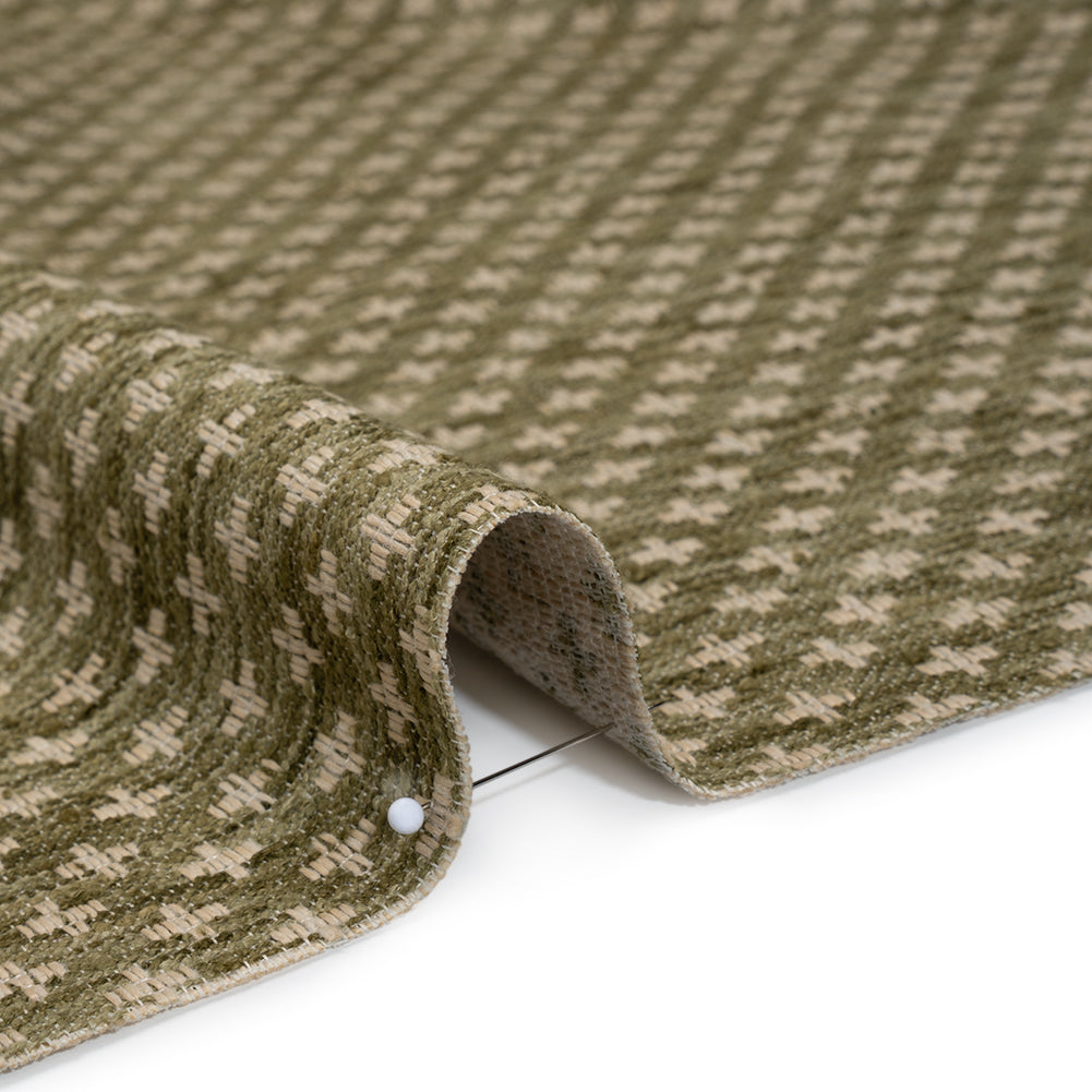 Polyester Boucle Home Decor Jacquard - Moss Plus Signs - British Imported - Detail