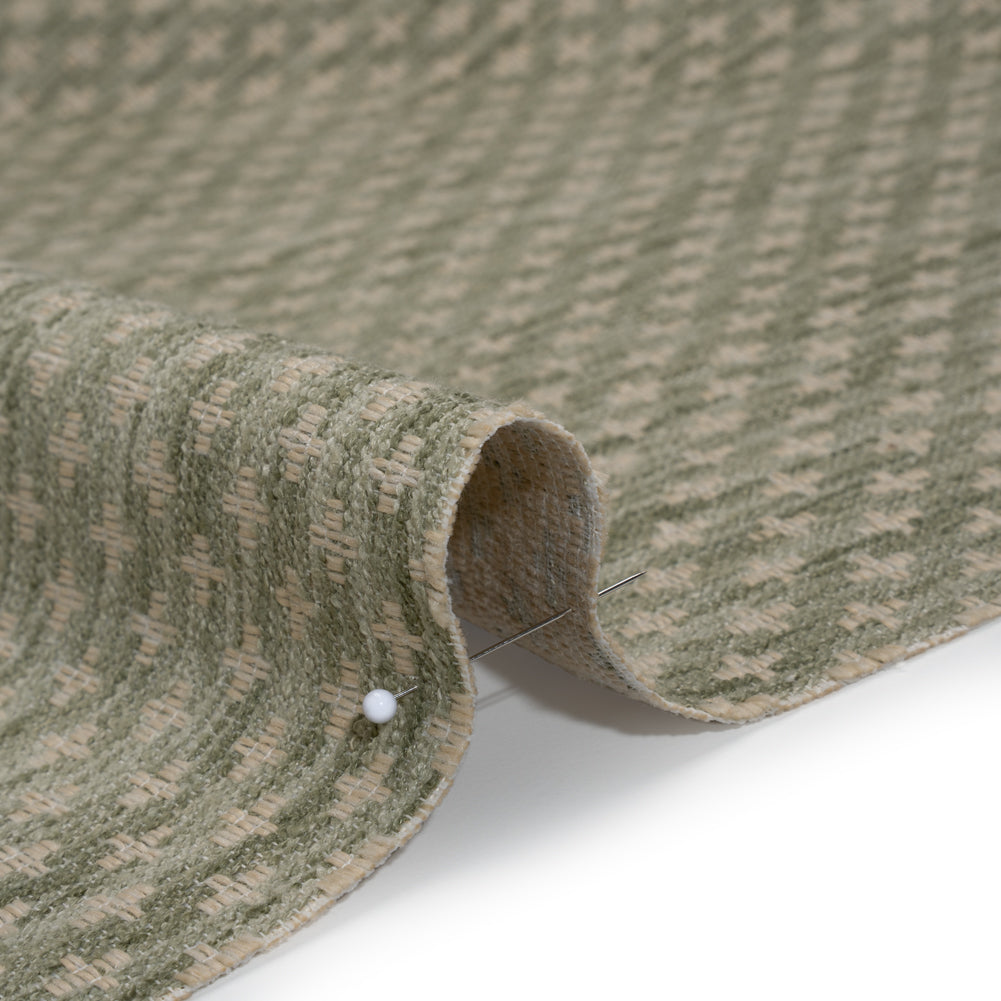 Polyester Boucle Home Decor Jacquard - Sage Plus Signs - British Imported - Detail