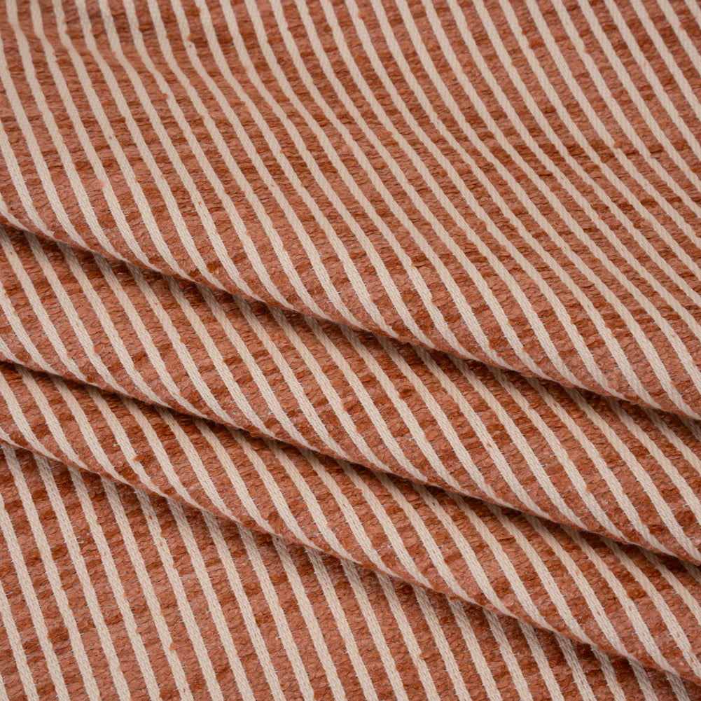 Polyester Boucle Woven - Coral Stripes - British Imported - Folded