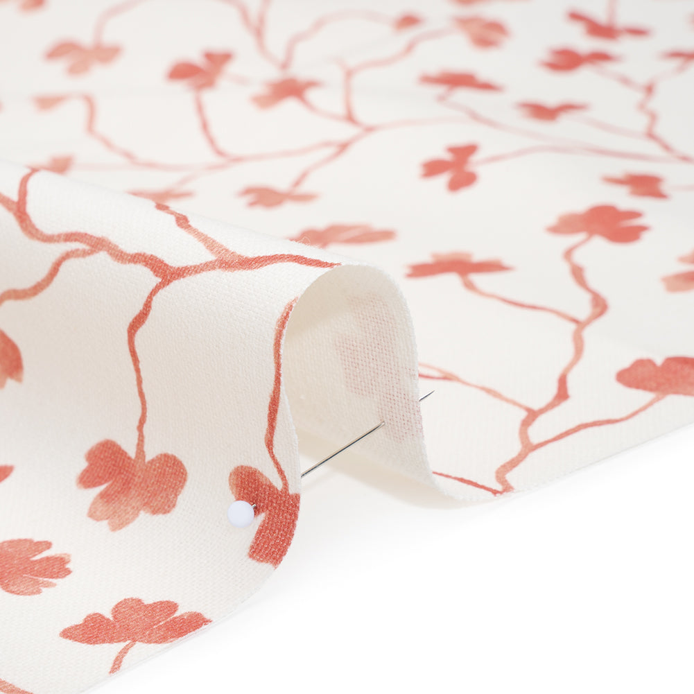 Brushed Cotton and Linen Canvas - Raspberry Clover Leaf Vines - British Imported - Detail