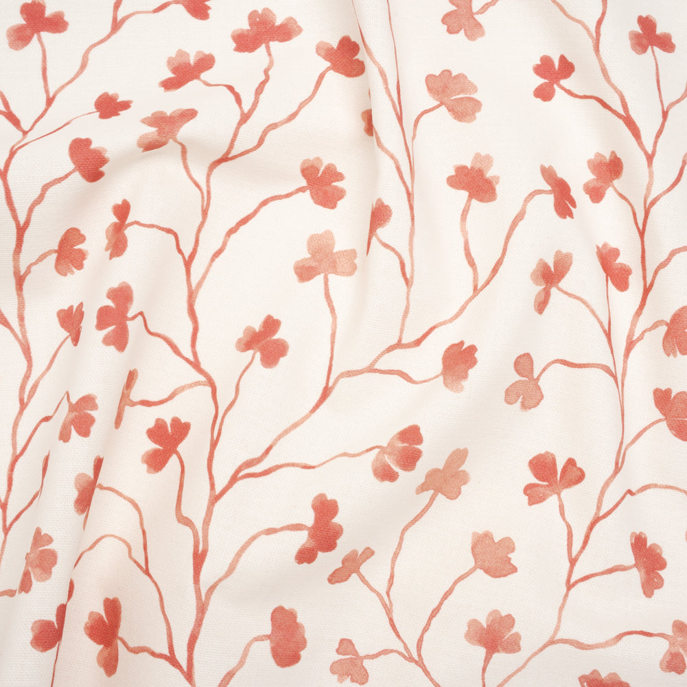 Brushed Cotton and Linen Canvas - Raspberry Clover Leaf Vines - British Imported