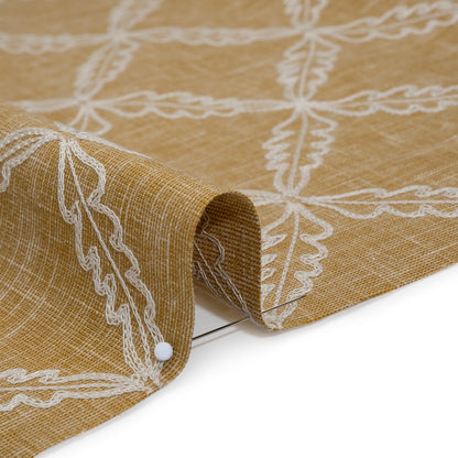 Embroidered Polyester and Cotton Woven - Ochre Leaf Diamonds - British Imported