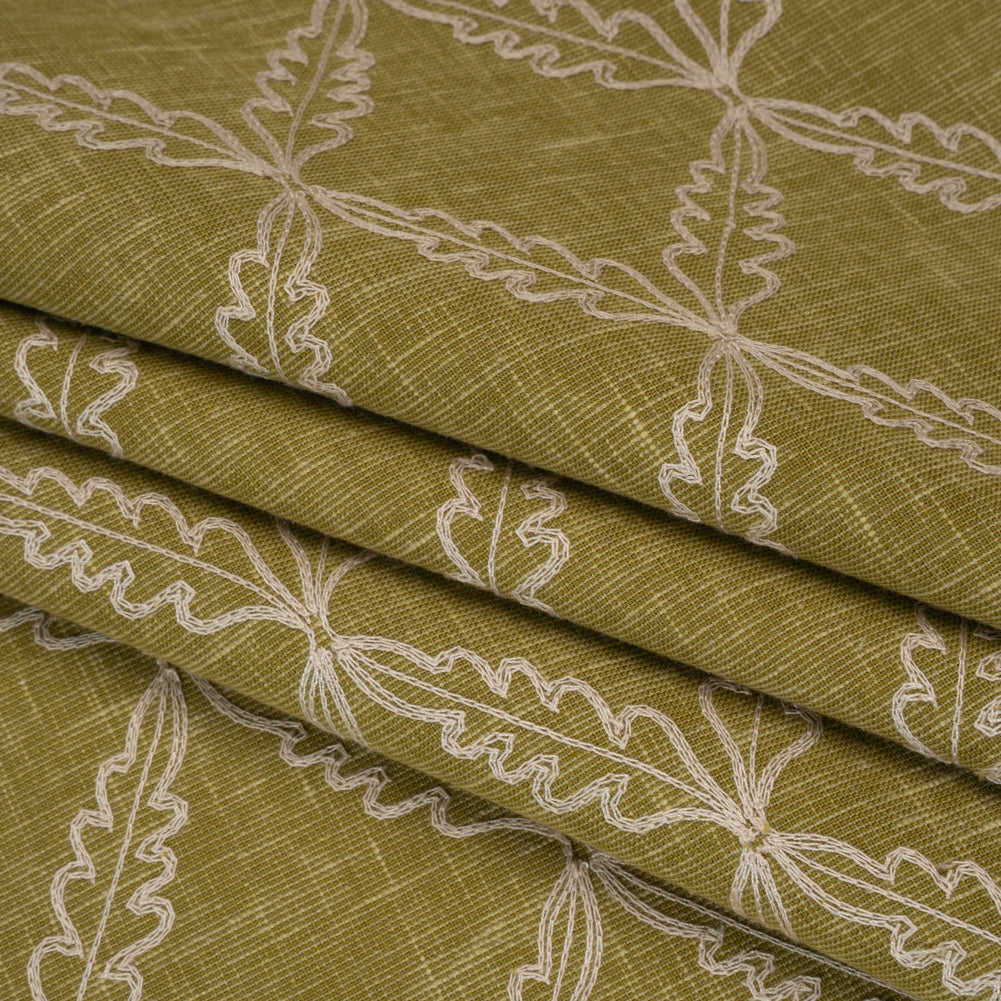 Embroidered Polyester and Cotton Woven - Olive Leaf Diamonds - British Imported - Folded
