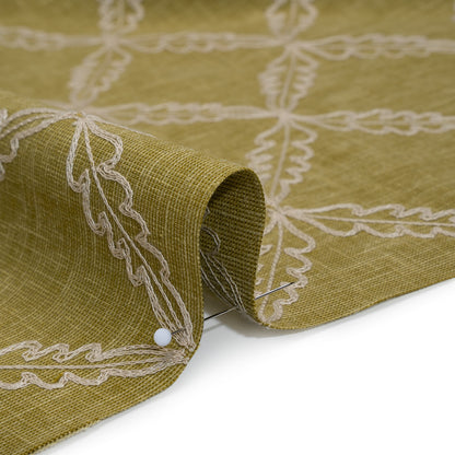 Embroidered Polyester and Cotton Woven - Olive Leaf Diamonds - British Imported