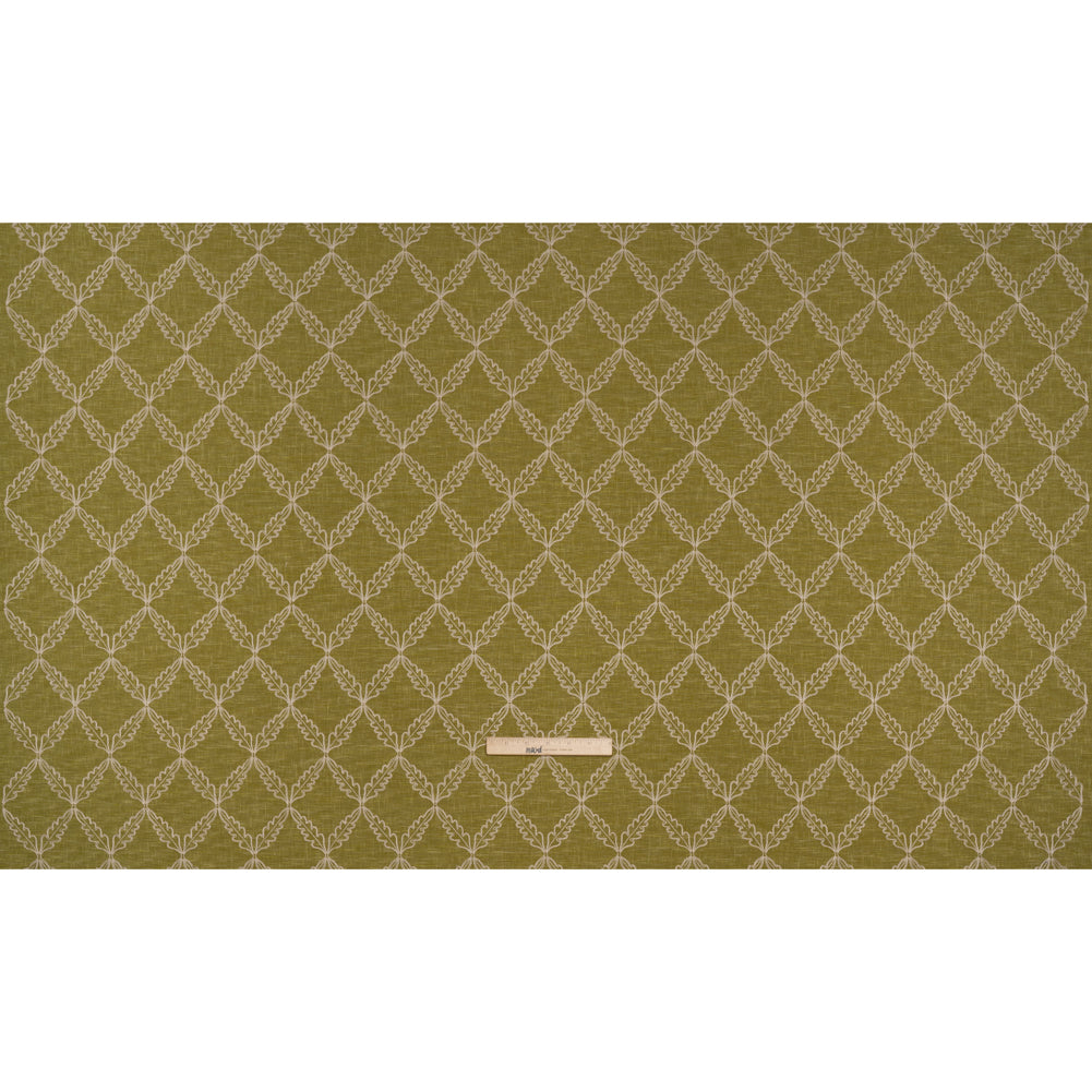 Embroidered Polyester and Cotton Woven - Olive Leaf Diamonds - British Imported - Full