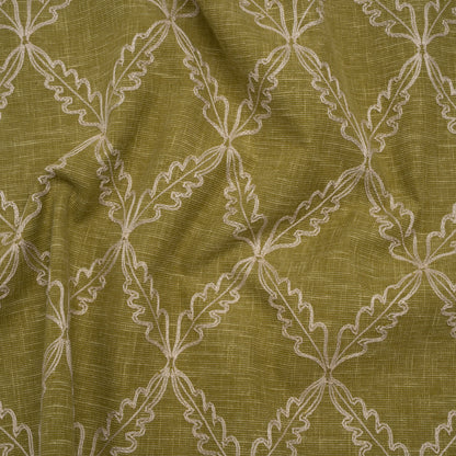 Embroidered Polyester and Cotton Woven - Olive Leaf Diamonds - British Imported
