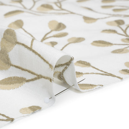 Embroidered Polyester and Cotton Woven - Linen Budding Plants - British Imported