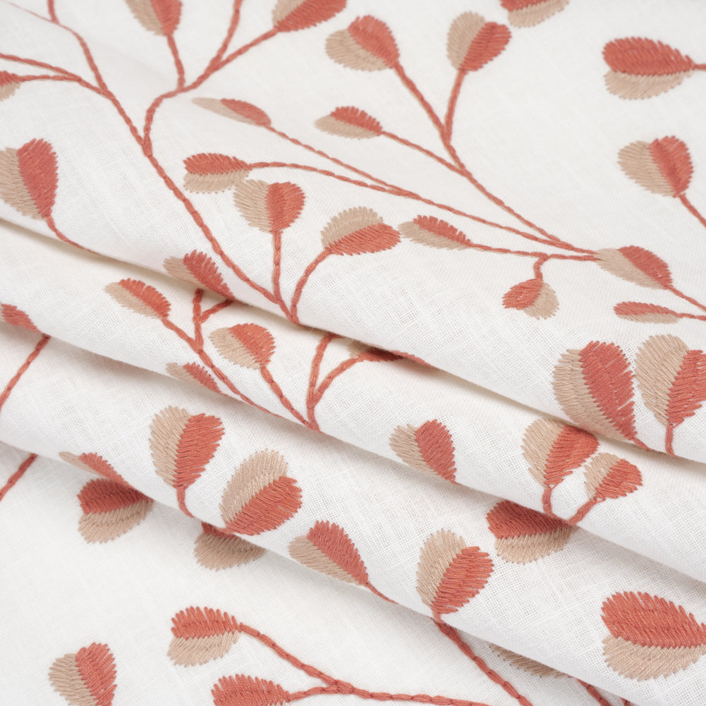 Embroidered Polyester and Cotton Woven - Raspberry Budding Plants - British Imported - Folded