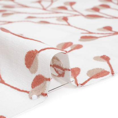 Embroidered Polyester and Cotton Woven - Raspberry Budding Plants - British Imported