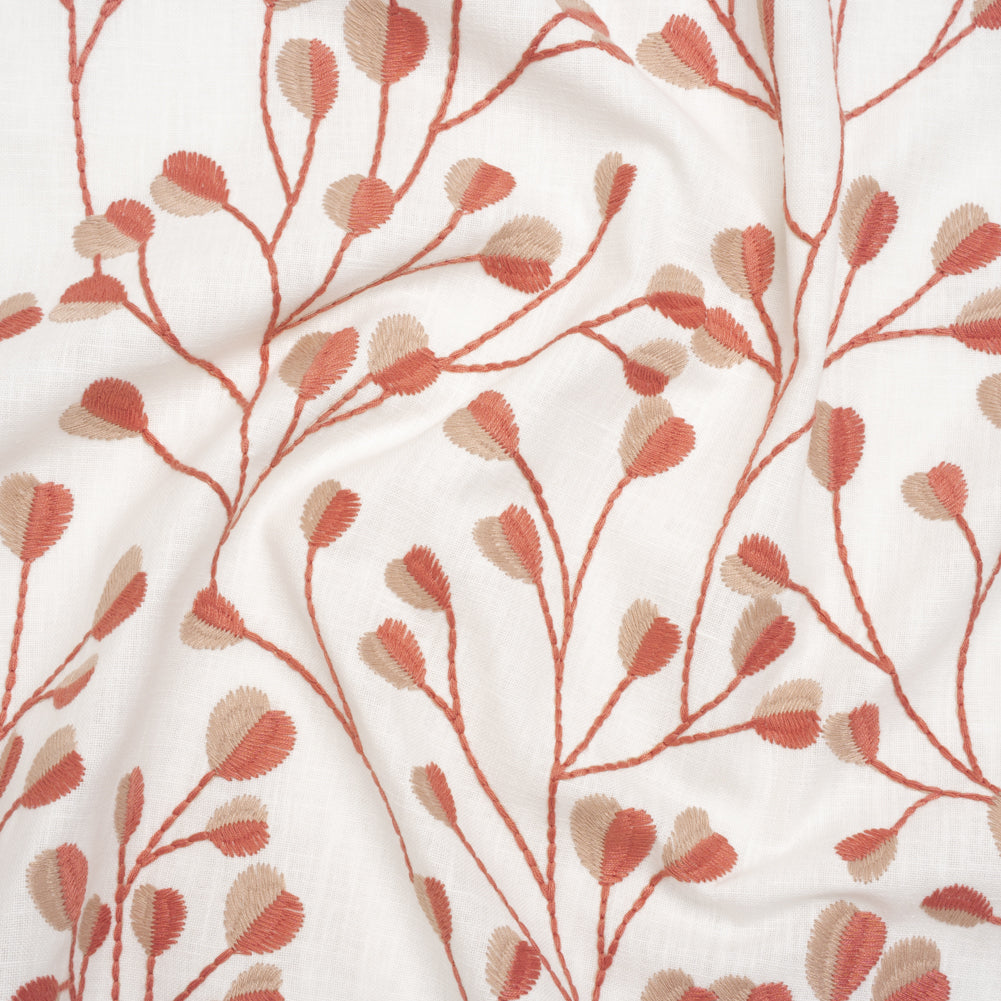 Embroidered Polyester and Cotton Woven - Raspberry Budding Plants - British Imported