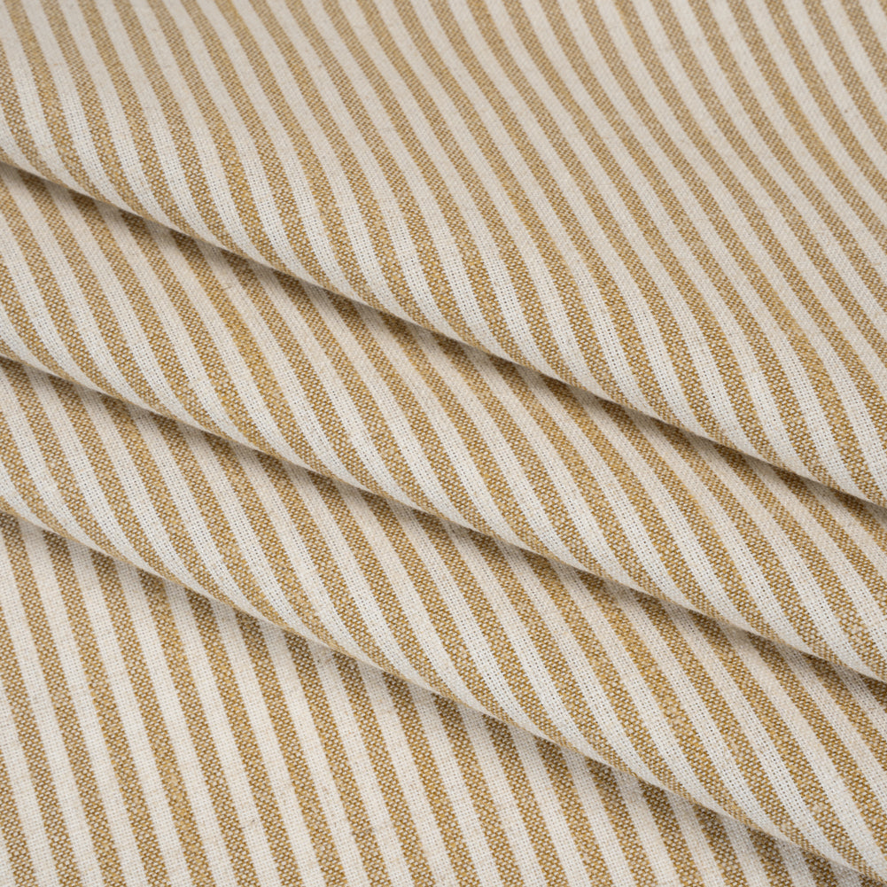 Recycled Polyester Blend Woven - Ochre Candy Stripes - British Imported - Folded