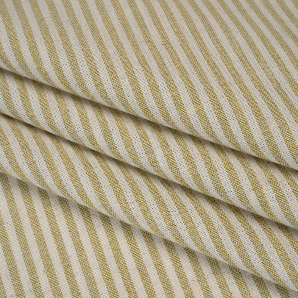 Recycled Polyester Blend Woven - Olive Candy Stripes - British Imported - Folded