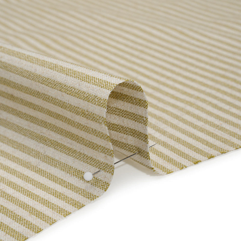 Recycled Polyester Blend Woven - Olive Candy Stripes - British Imported - Detail