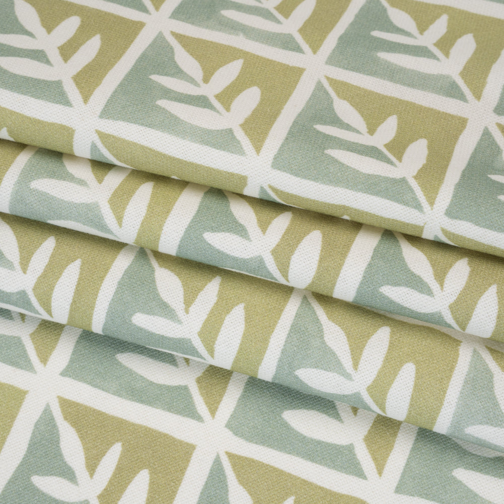 Brushed Cotton and Linen Canvas Print - Pistachio Leaves in Diamonds - British Imported - Folded