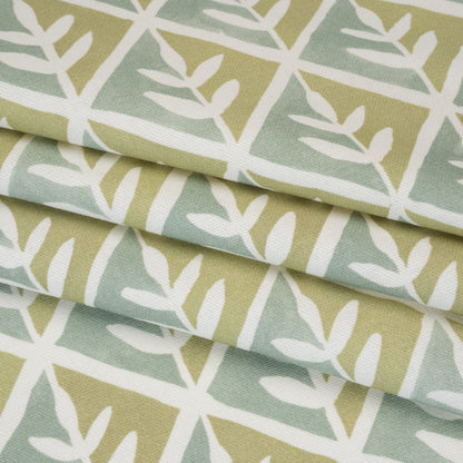 Brushed Cotton and Linen Canvas Print - Pistachio Leaves in Diamonds - British Imported