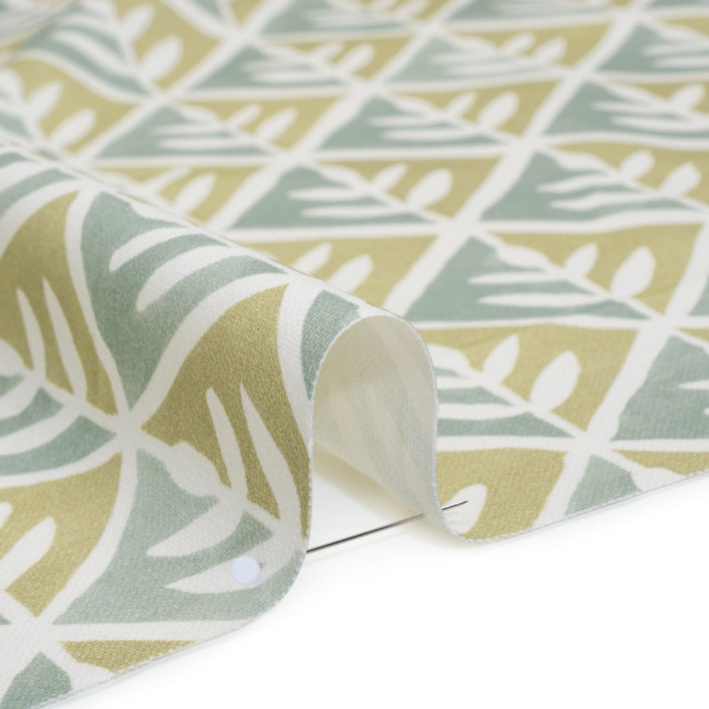 Brushed Cotton and Linen Canvas Print - Pistachio Leaves in Diamonds - British Imported - Detail