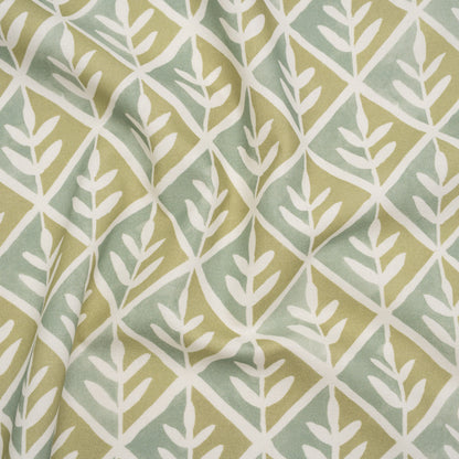 Brushed Cotton and Linen Canvas Print - Pistachio Leaves in Diamonds - British Imported