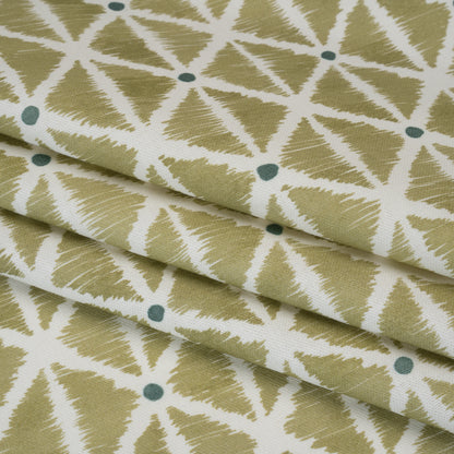 Brushed Cotton and Linen Canvas Print - Pistachio Sketched Lattice with Dots - British Imported