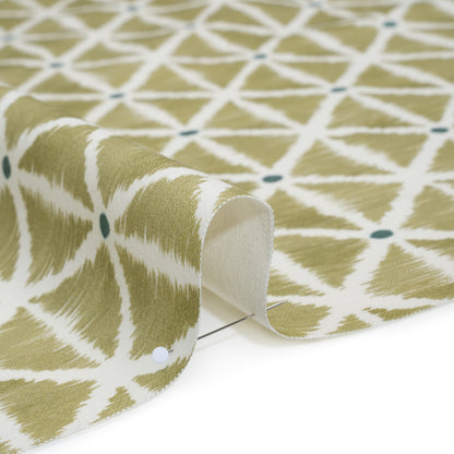 Brushed Cotton and Linen Canvas Print - Pistachio Sketched Lattice with Dots - British Imported