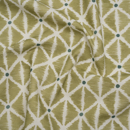 Brushed Cotton and Linen Canvas Print - Pistachio Sketched Lattice with Dots - British Imported