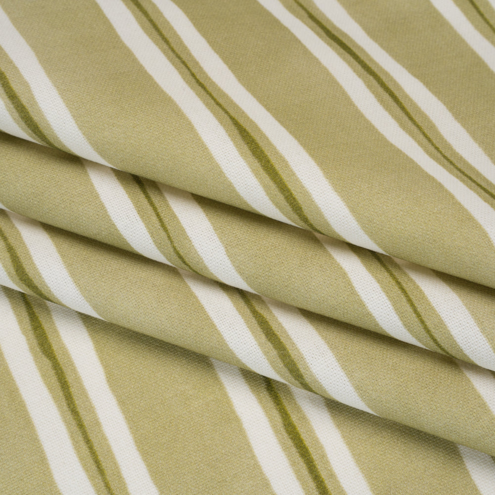 Brushed Cotton and Linen Canvas Print - Pistachio Painted Stripes - British Imported - Folded
